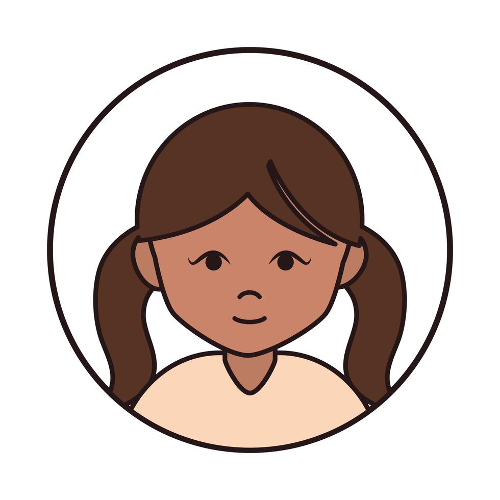 schattig meisje brunette stripfiguur vrouwelijke ronde lijn icon vector