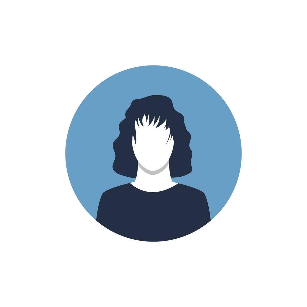 ronde profiel beeld van vrouw avatar voor sociaal netwerken. mode, schoonheid, blauw en zwart. helder vector illustratie in modieus stijl.