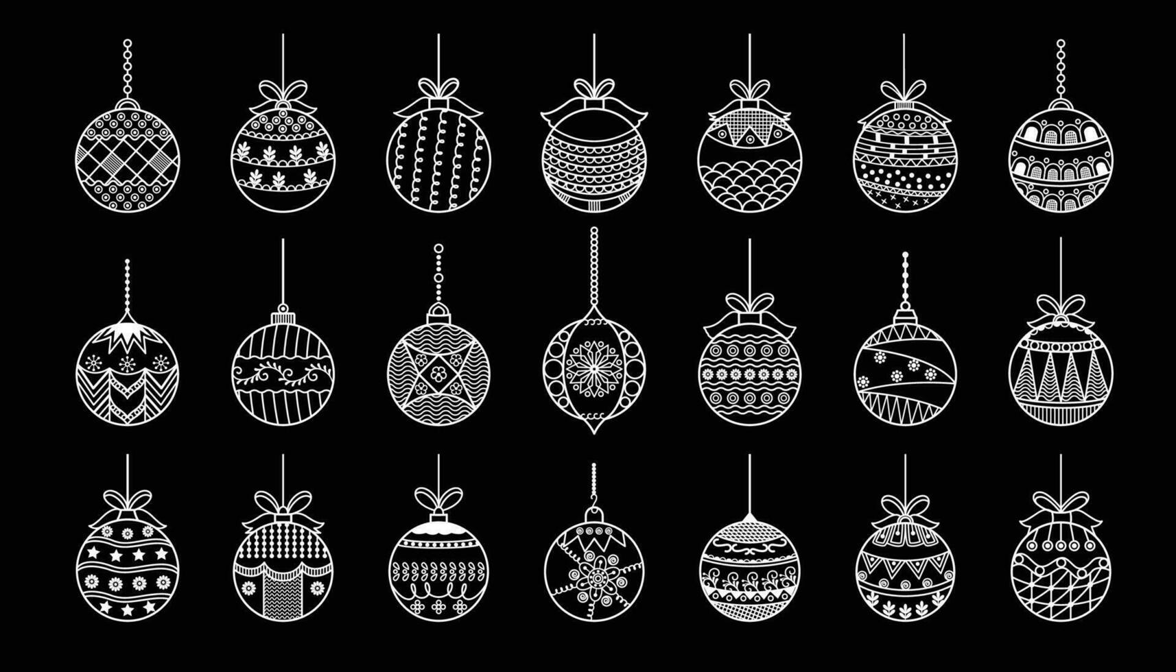 verschillend cirkel Kerstmis bal met ornament, tekening vorm geven aan, hand- trek lijn schetsen. speelgoed- voor Kerstmis boom set. vector illustratie