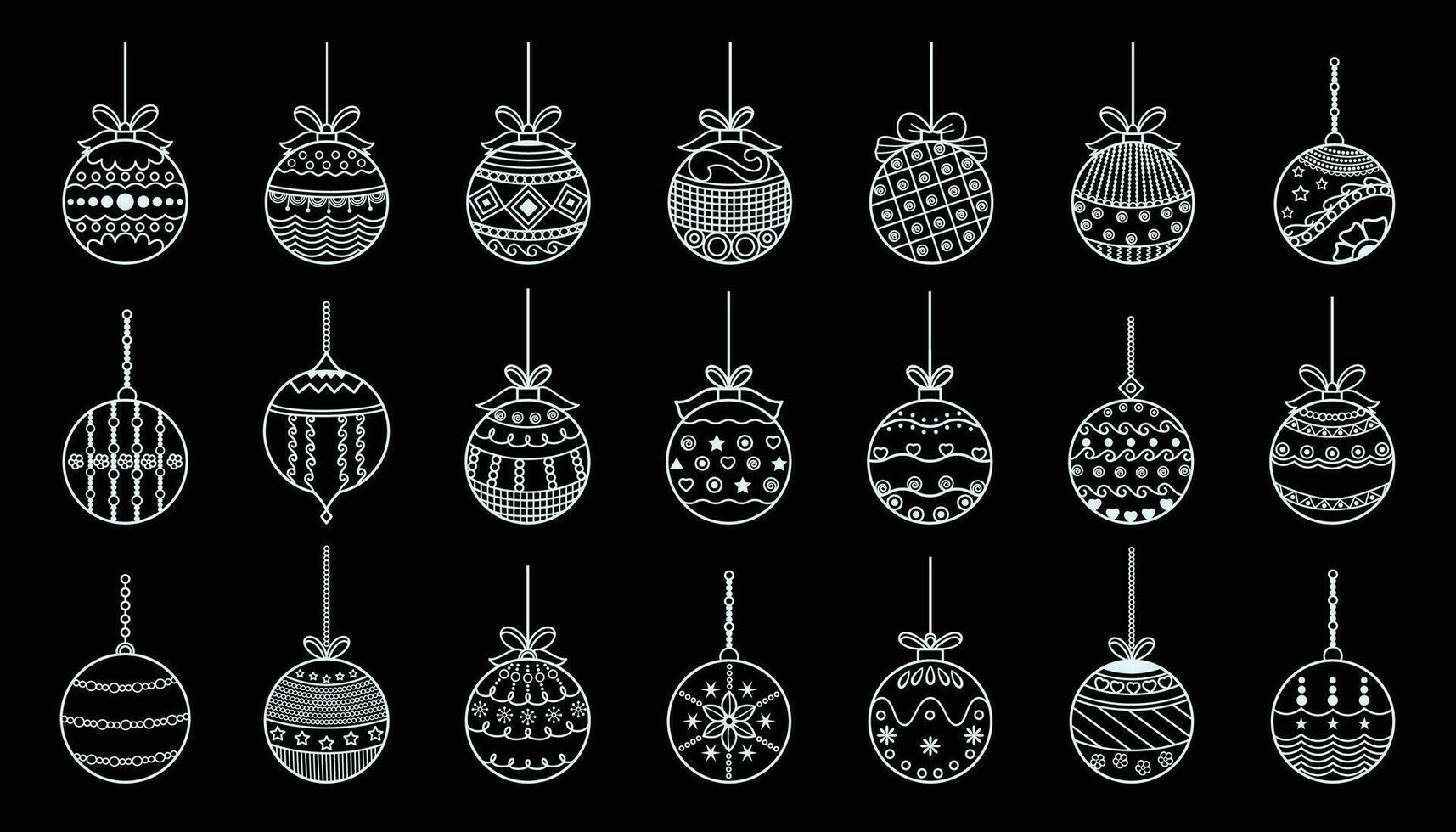 verschillend cirkel Kerstmis bal met ornament, tekening vorm geven aan, hand- trek lijn schetsen. speelgoed- voor Kerstmis boom set. vector illustratie