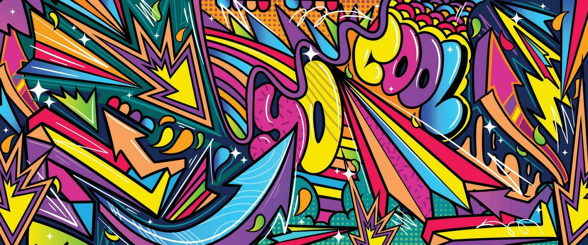 graffiti tekening kunst achtergrond met levendig kleuren hand getekend stijl. straat kunst graffiti stedelijk thema voor afdrukken, spandoeken, en textiel in vector formaat