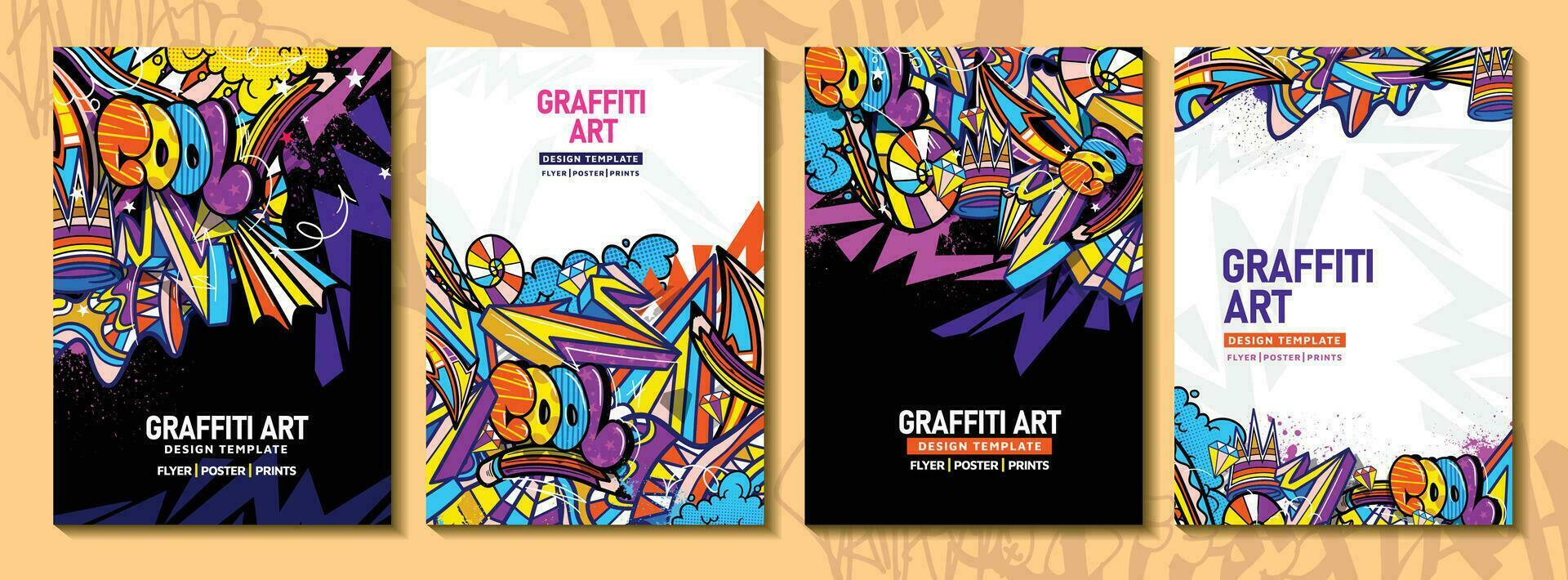 modern tekening graffiti kunst poster of folder sjabloon met kleurrijk ontwerp. hand getekend abstract graffiti illustratie vector in straat kunst thema