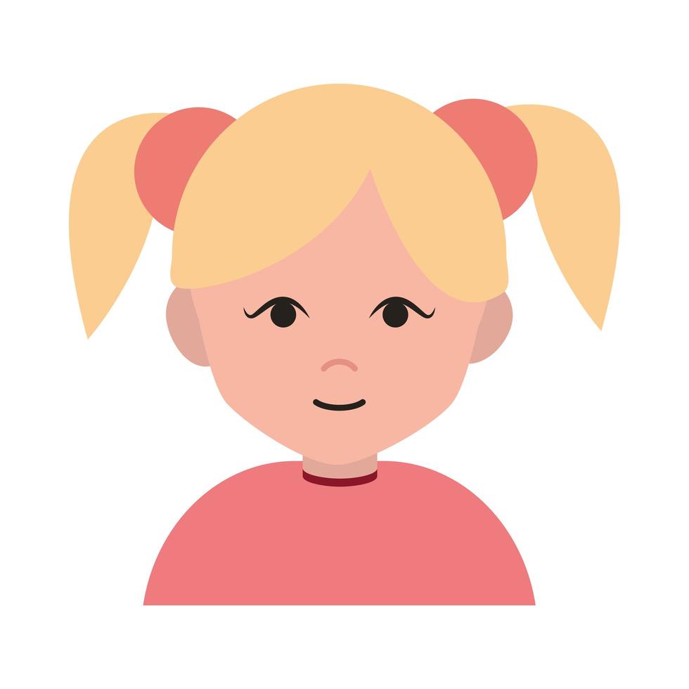schattig meisje blond met paardenstaarten cartoon karakter flat icon vector