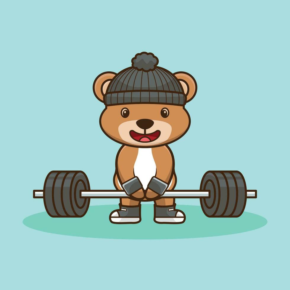 gewichtheffen, beer dier hijs- halter. schattig sticker, Sportschool training icoon, tekenfilm stijl vector