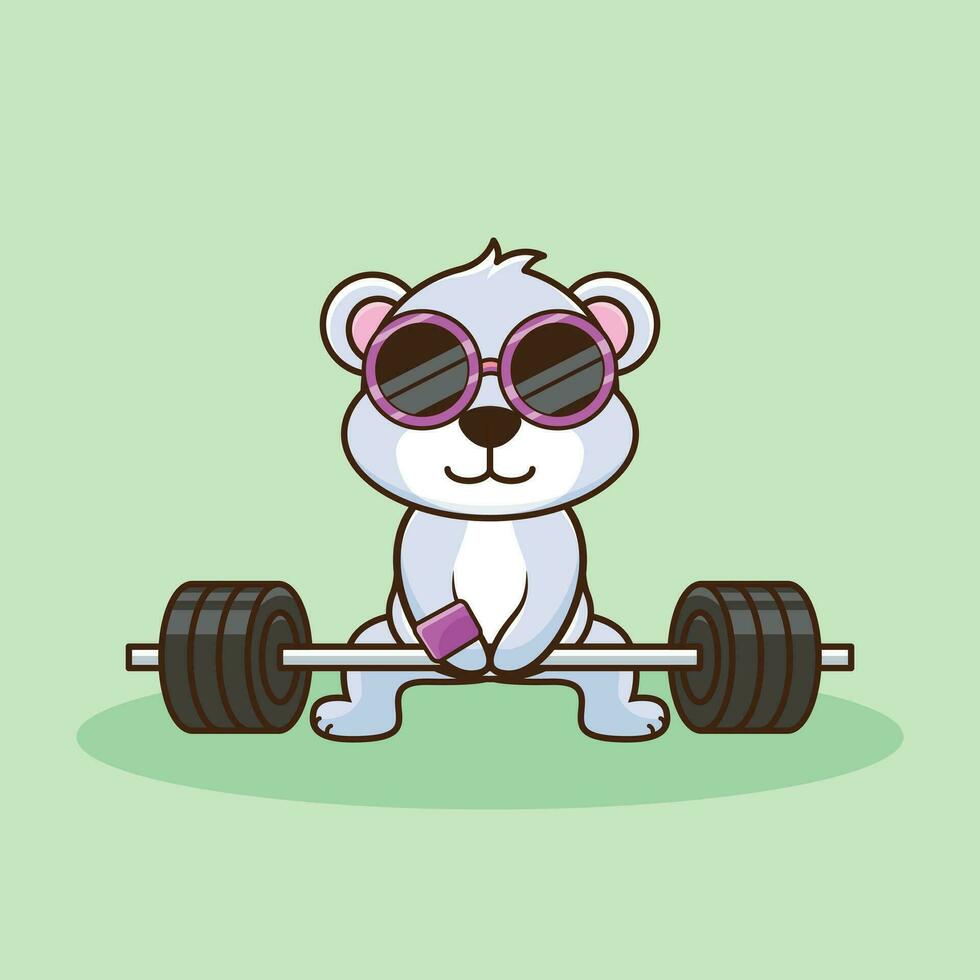 bodybuilder, schattig tekenfilm beer hijs- halter. schattig tekenfilm mascotte vector icoon illustratie