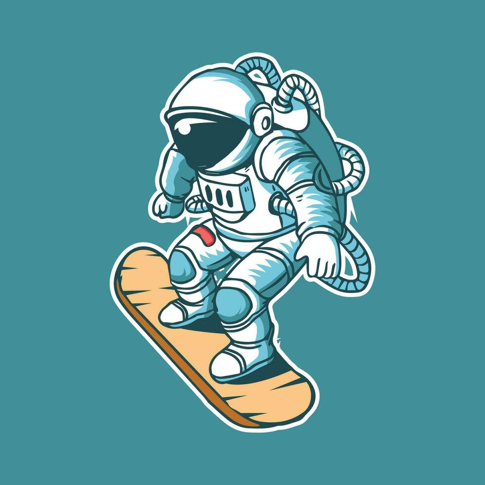 astronaut in skateboard tekenfilm vector kunst