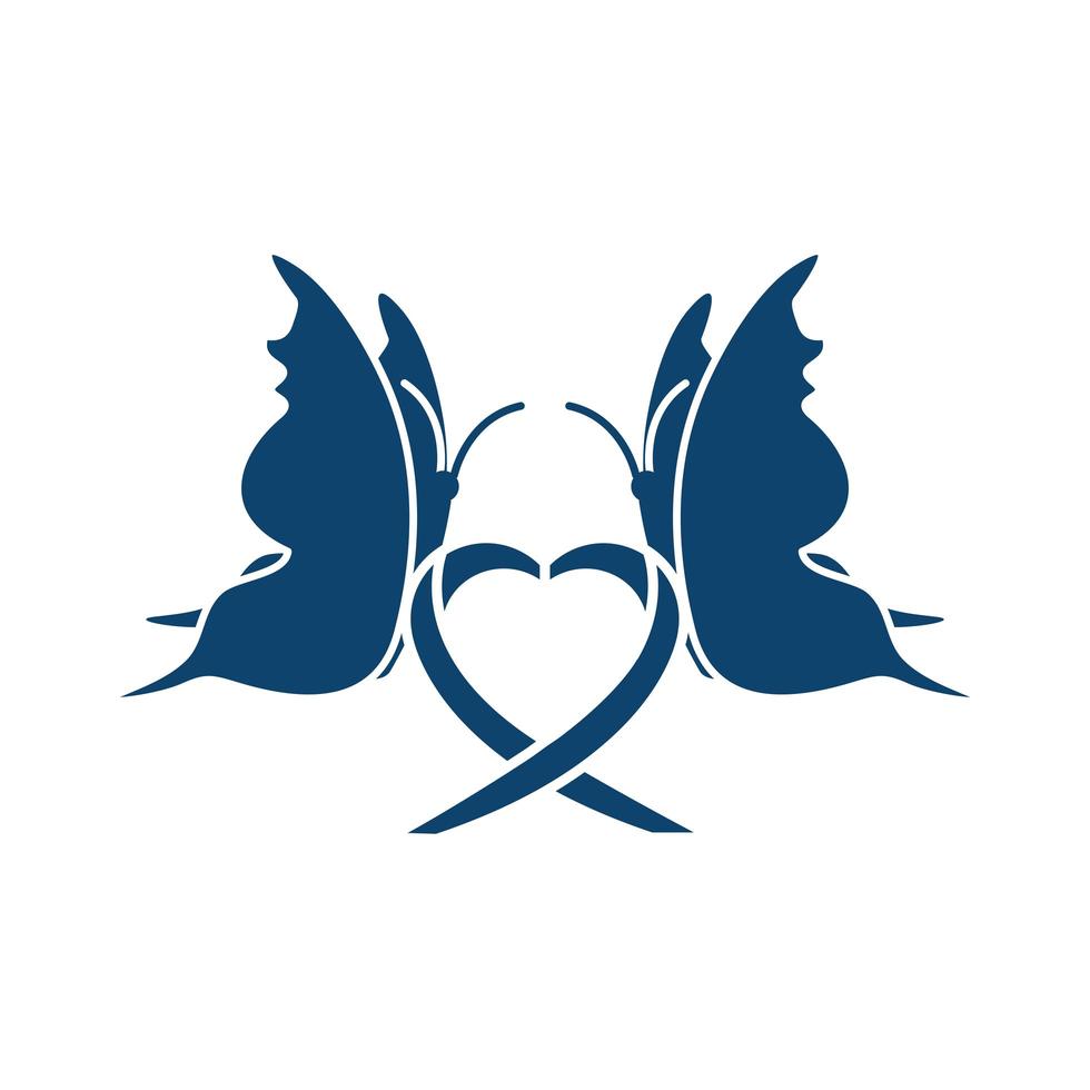 vlinders en lintvormig hart silhouet icoon vector