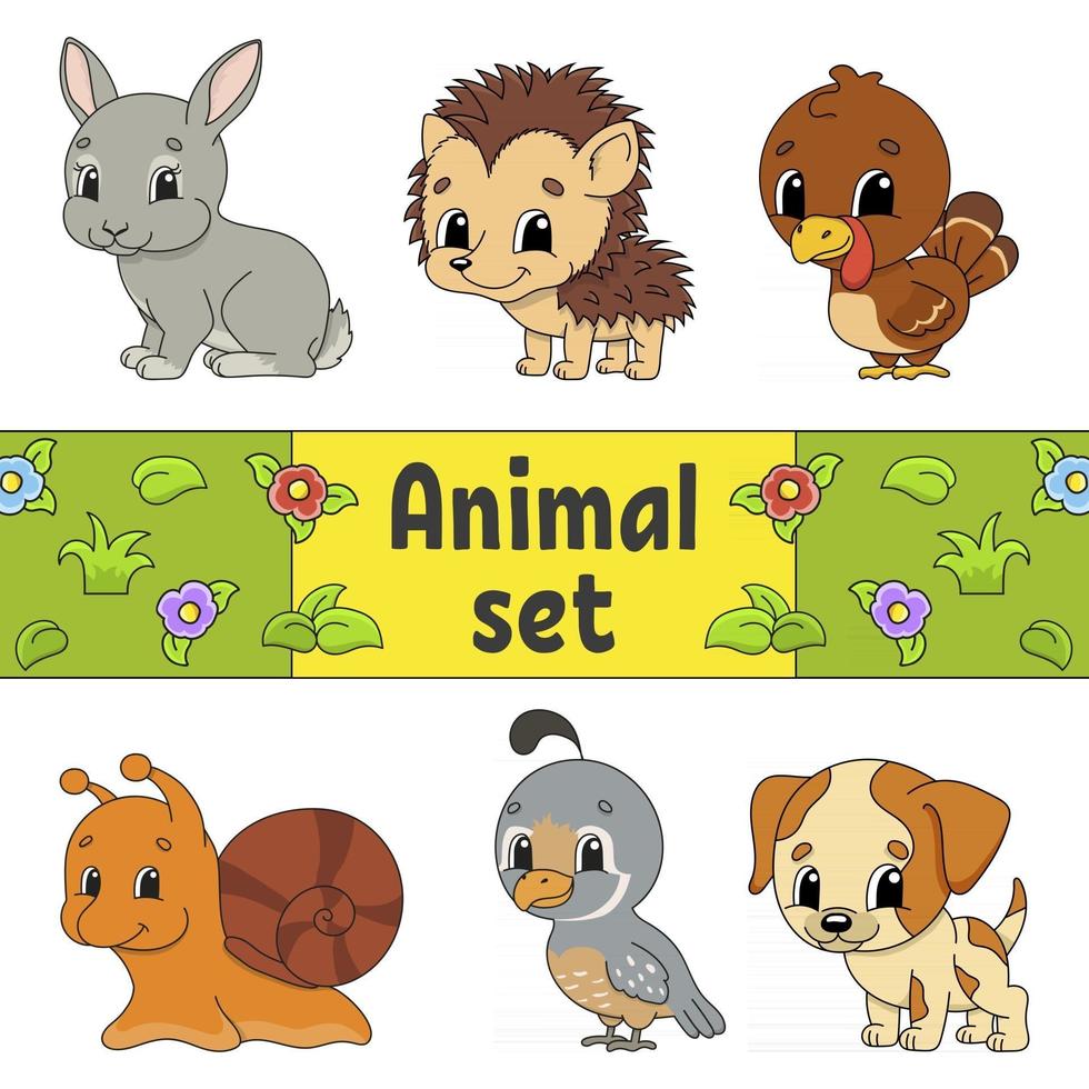 set stickers met schattige stripfiguren. dierlijke clipart. hand getekend. kleurrijk pakket. vector illustratie. patch badges collectie. label ontwerpelementen. voor dagelijkse planner, organisator, dagboek.