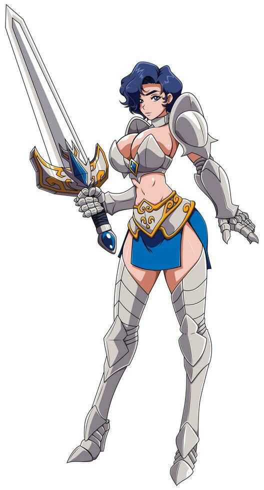 anime vrouw ridder Aan wit vector