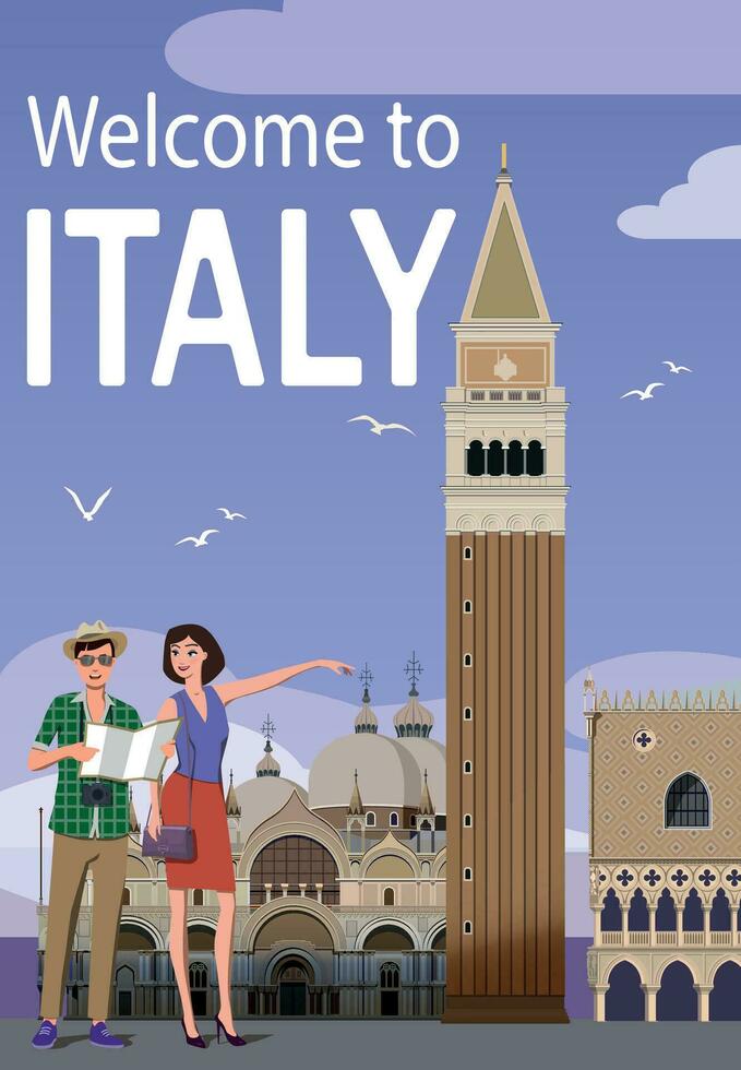 Italië bezienswaardigheden bekijken toerisme, reizen naar Venetië. vector. vector