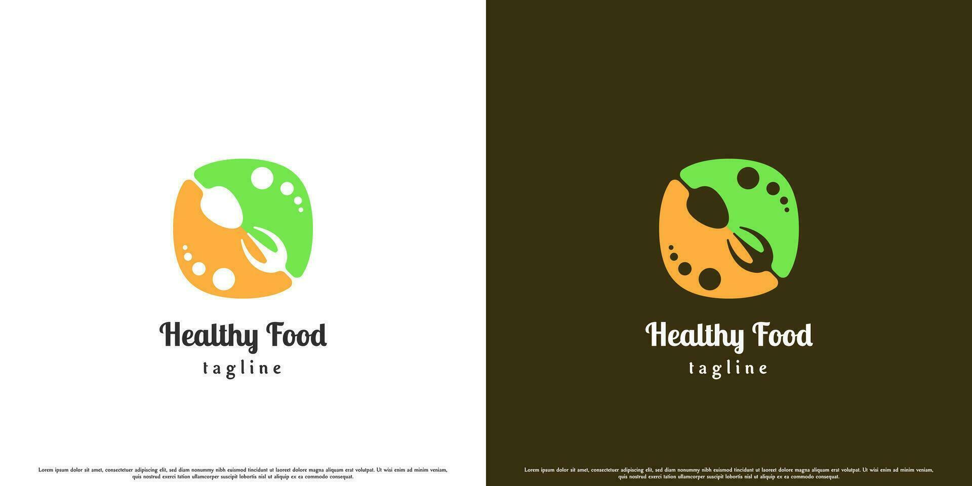 dagelijks gezond voedsel logo ontwerp illustratie. vlak silhouet creatief gemakkelijk modern minimalistische bord bestek groenten fruit eetpatroon kruiden voedzaam heerlijk hygiënisch vegetarisch. vector