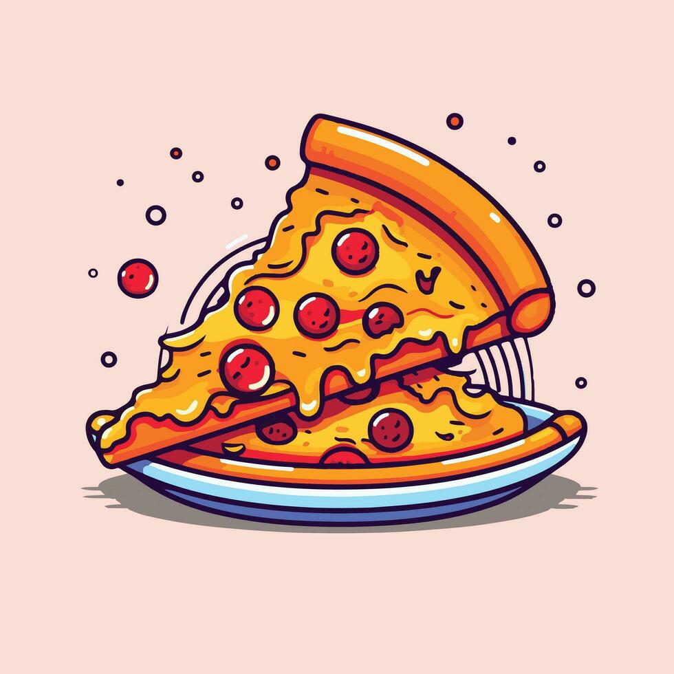 pizza illustratie tekenfilm stijl. Italiaans voedsel pizza iconisch voedsel vector