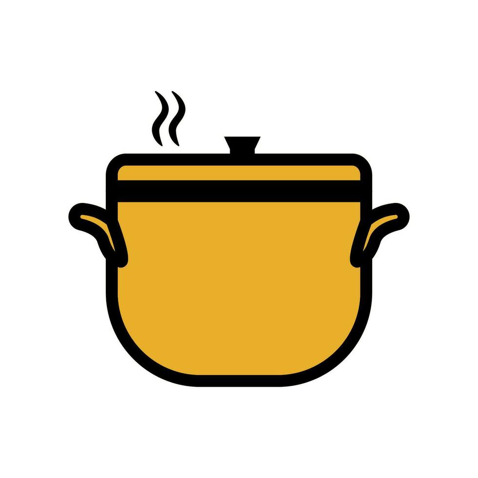 pot icoon met koken soep of bouillon. gezond voedsel, instructies naar B' olie een Product, hoe naar koken een gerecht, handleiding vector