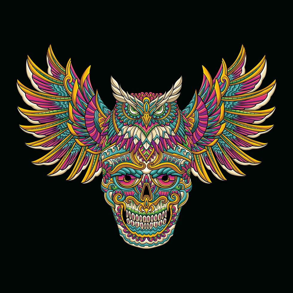 uil mandala psychedelisch schedel ornament illustratie vector