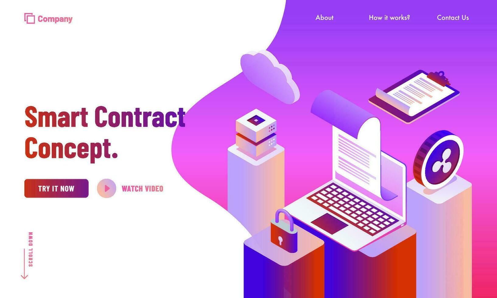 digitaal slim contract concept gebaseerd landen bladzijde ontwerp in Purper en wit kleur. vector