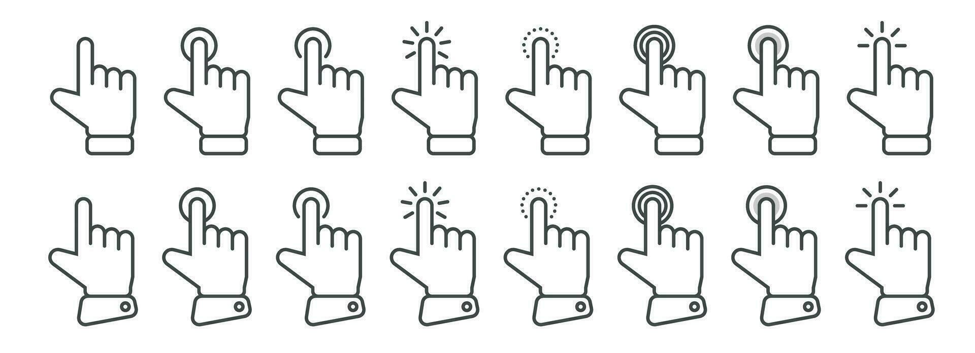 hand- cursor icoon in verschillend gebaren. vinger muis cursor. klikken cursor vector illustratie