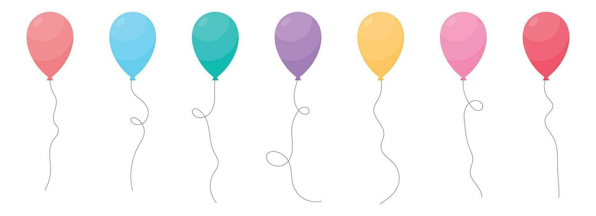 reeks van gekleurde partij ballonnen gebonden met snaren. vector illustratie in tekenfilm stijl
