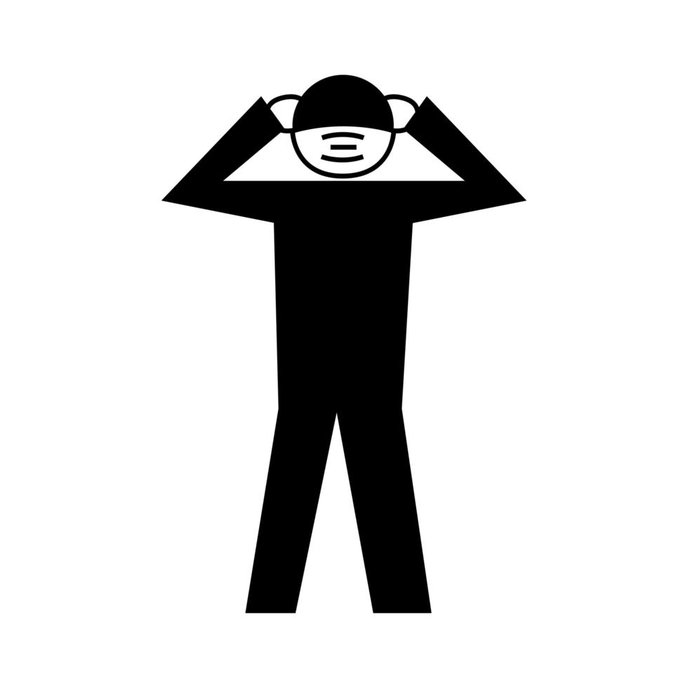 mens met gezichtsmasker met hoofdpijn gezondheid pictogram silhouet stijl vector