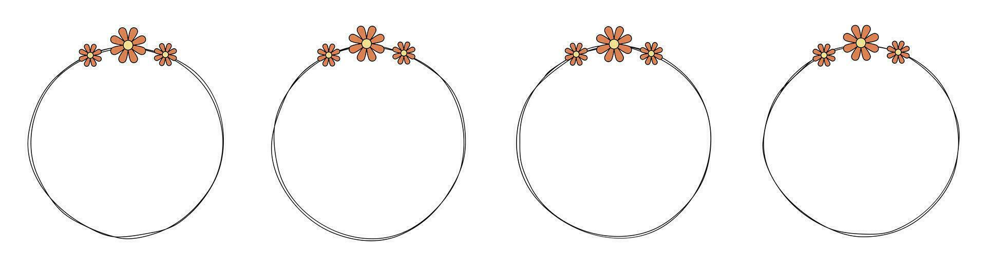 hand- getrokken cirkel kader decoratie element met bloemen klem kunst vector