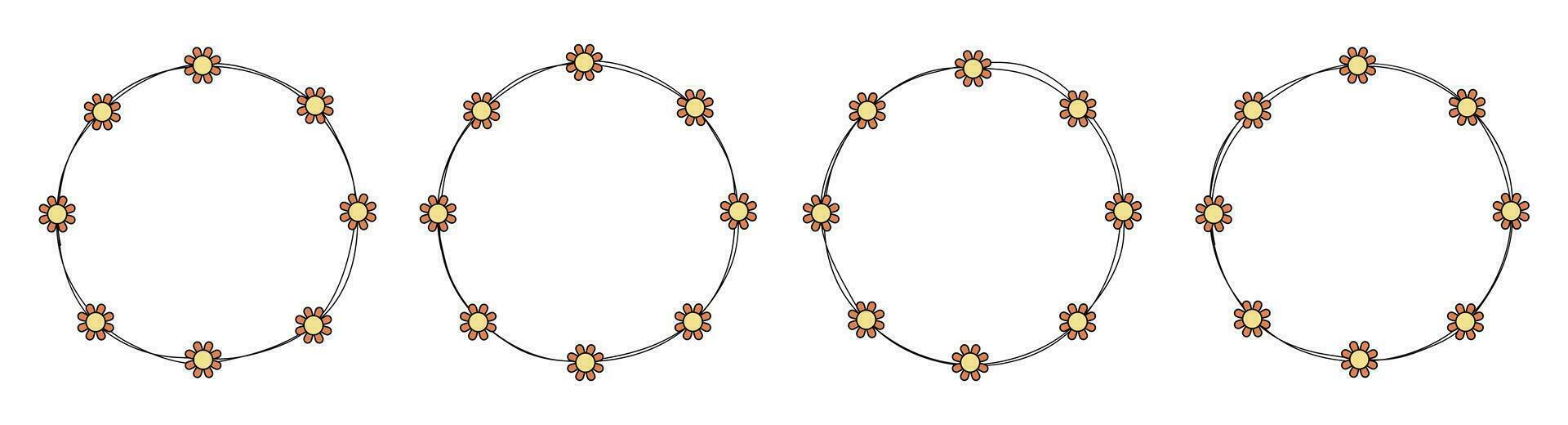 hand- getrokken cirkel kader decoratie element met bloemen klem kunst vector