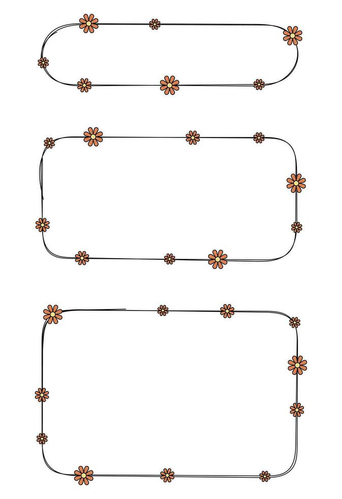 hand- getrokken rechthoek kader decoratie element met bloemen vector reeks