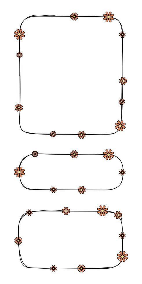 hand- getrokken rechthoek kader decoratie element met bloemen vector reeks