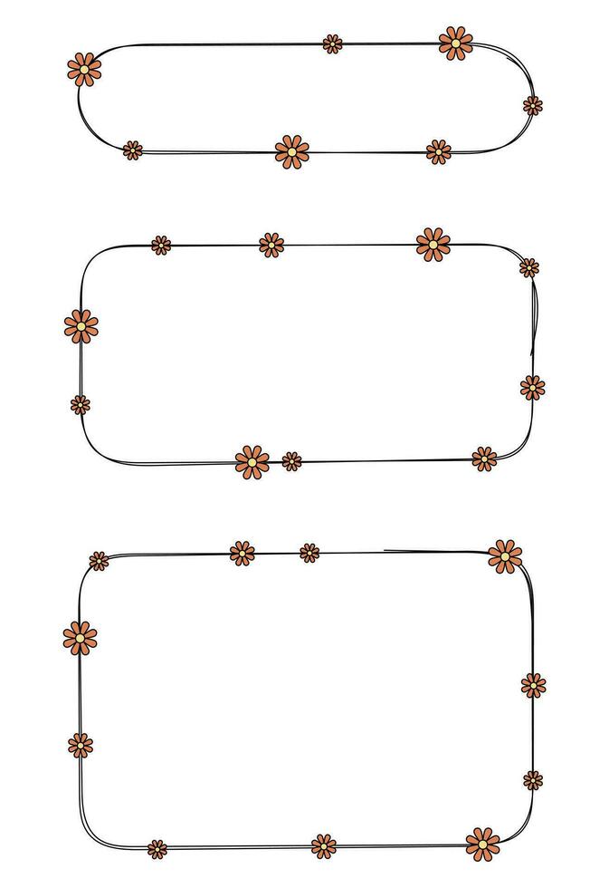 hand- getrokken rechthoek kader decoratie element met bloemen vector reeks