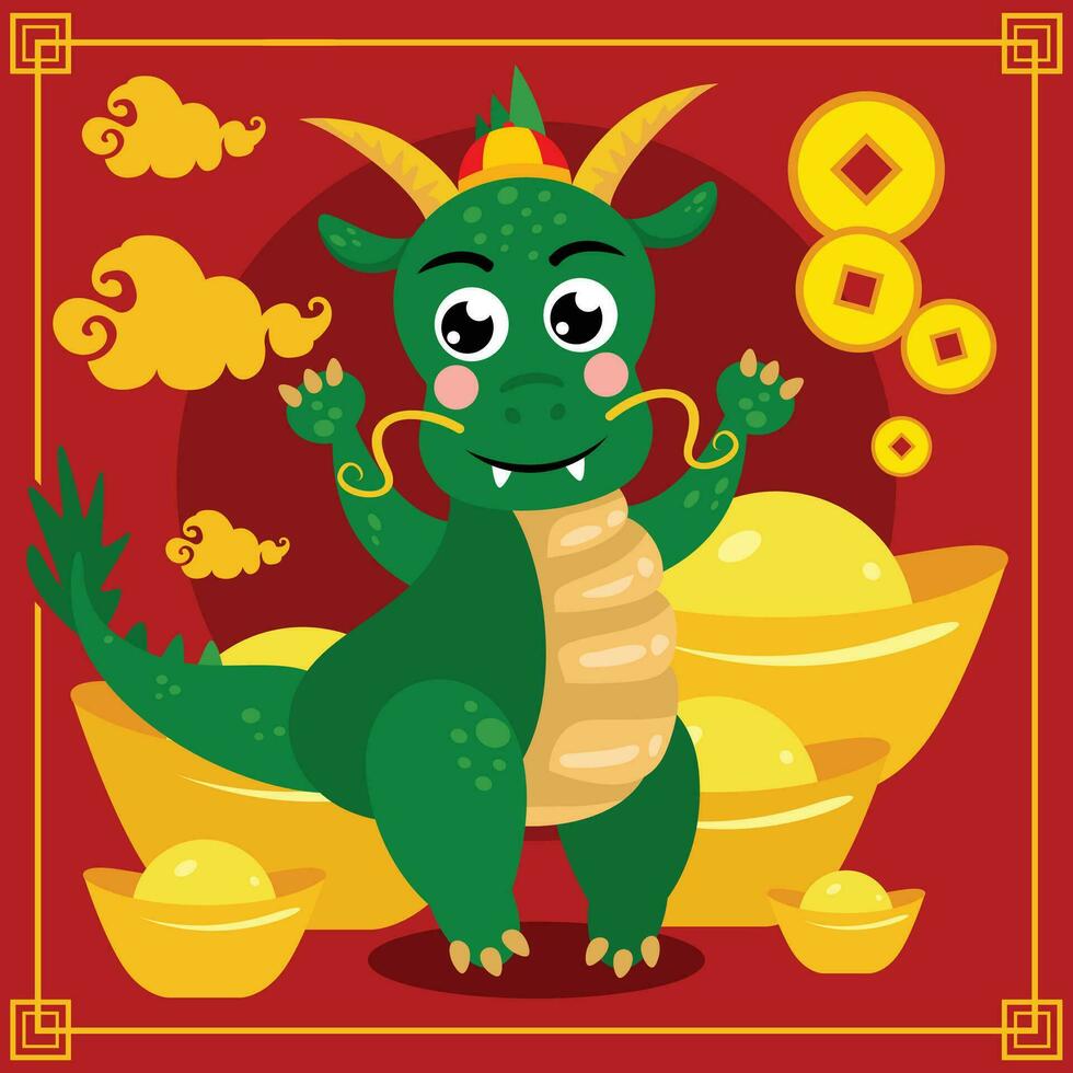 groet kaart van draak gelukkig Chinese nieuw jaar vector