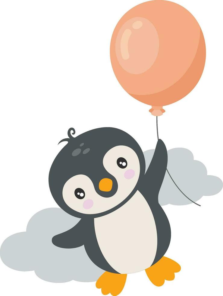 schattig pinguïn vliegend Holding een ballon vector