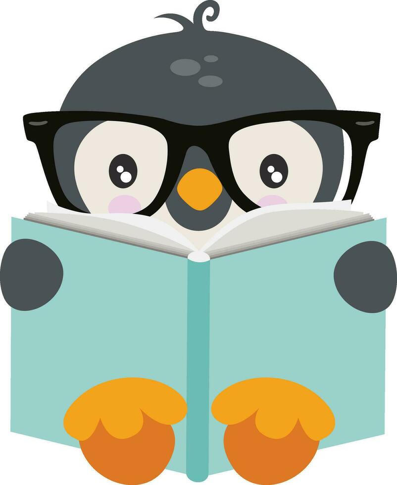 schattig pinguïn zittend lezing een boek vector