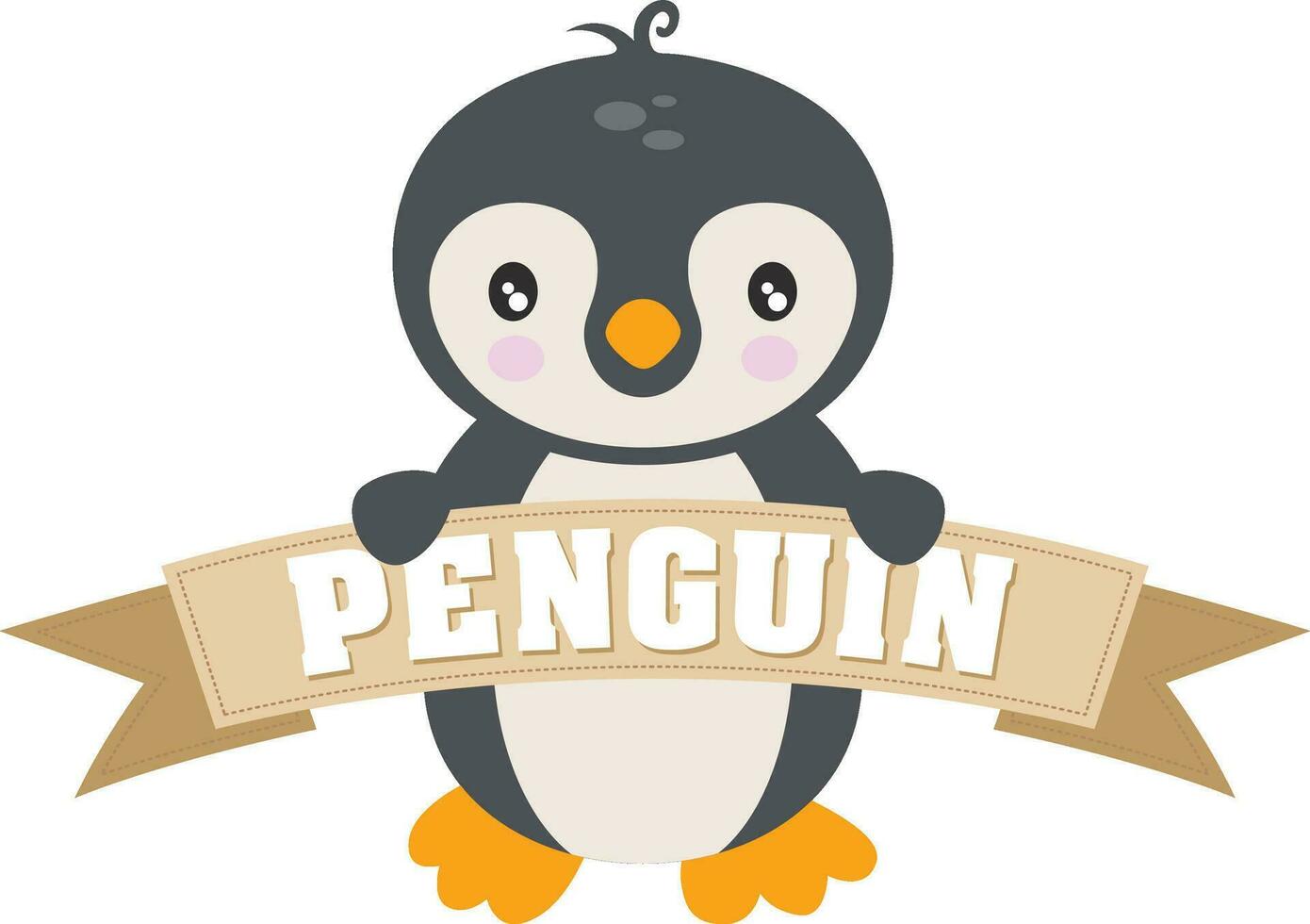 schattig pinguïn Holding een lint banier met de woord pinguïn vector