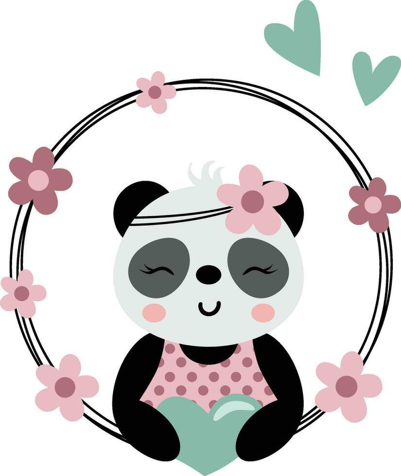 vriendelijk panda gluren uit van voorjaar ronde kader vector