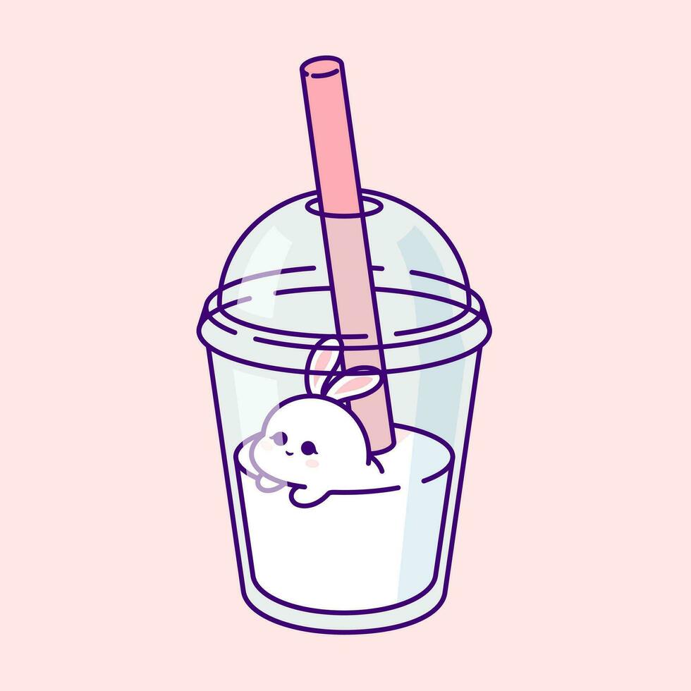 schattig melkachtig zoet smoothie met konijn. vector klem kunst illustratie een schattig melkachtig zoet smoothie met een konijn in helder kawaii stijl kleuren.