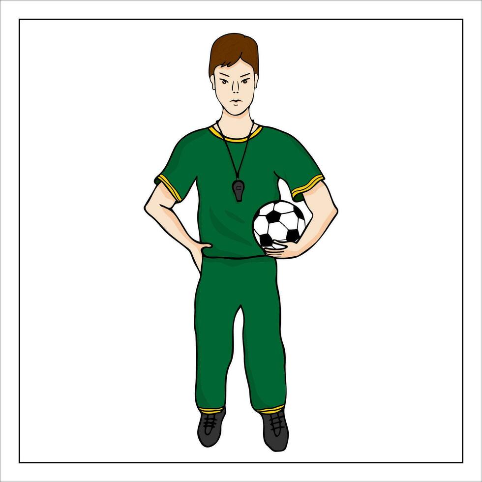 voetballer. een Mens spelen Amerikaans voetbal. jongen Holding een bal. hand getekend tekening voetbal illustratie. vector