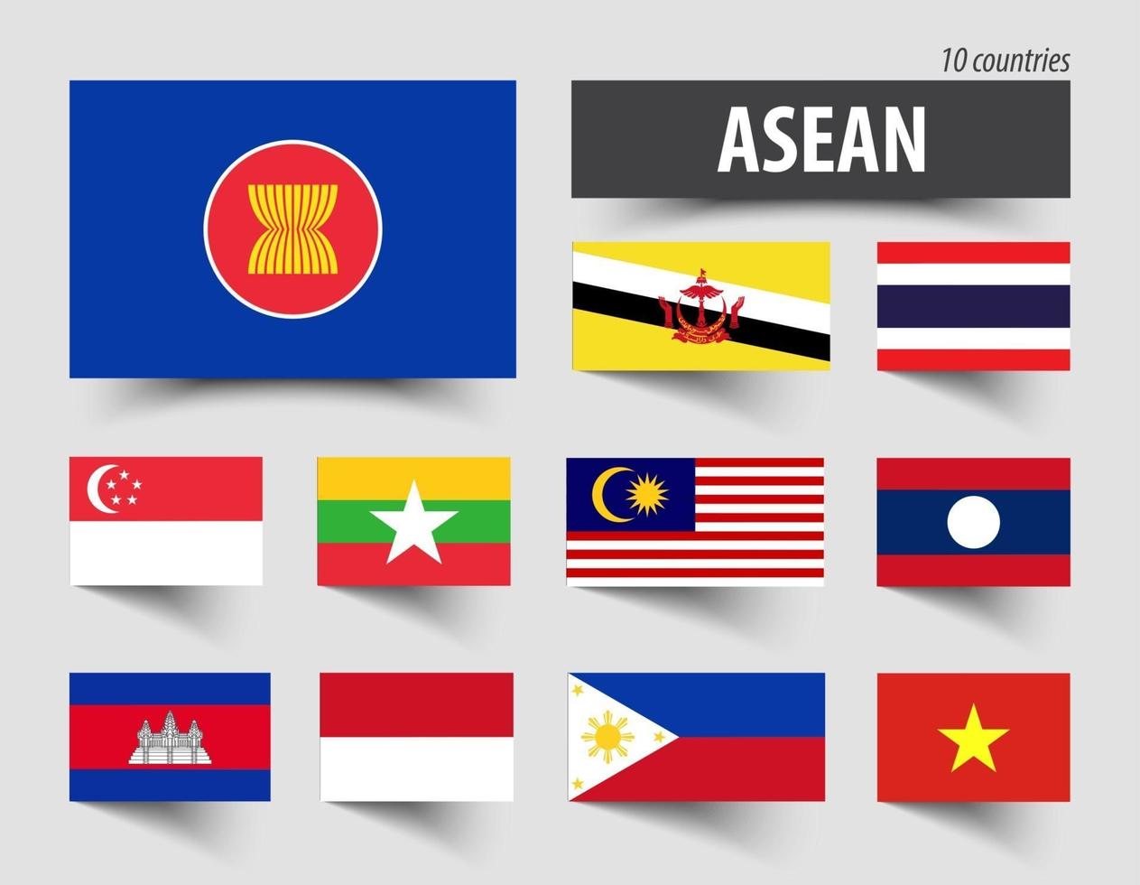 vlag van ASEAN-vereniging van Zuidoost-Aziatische landen en lidmaatschap vector