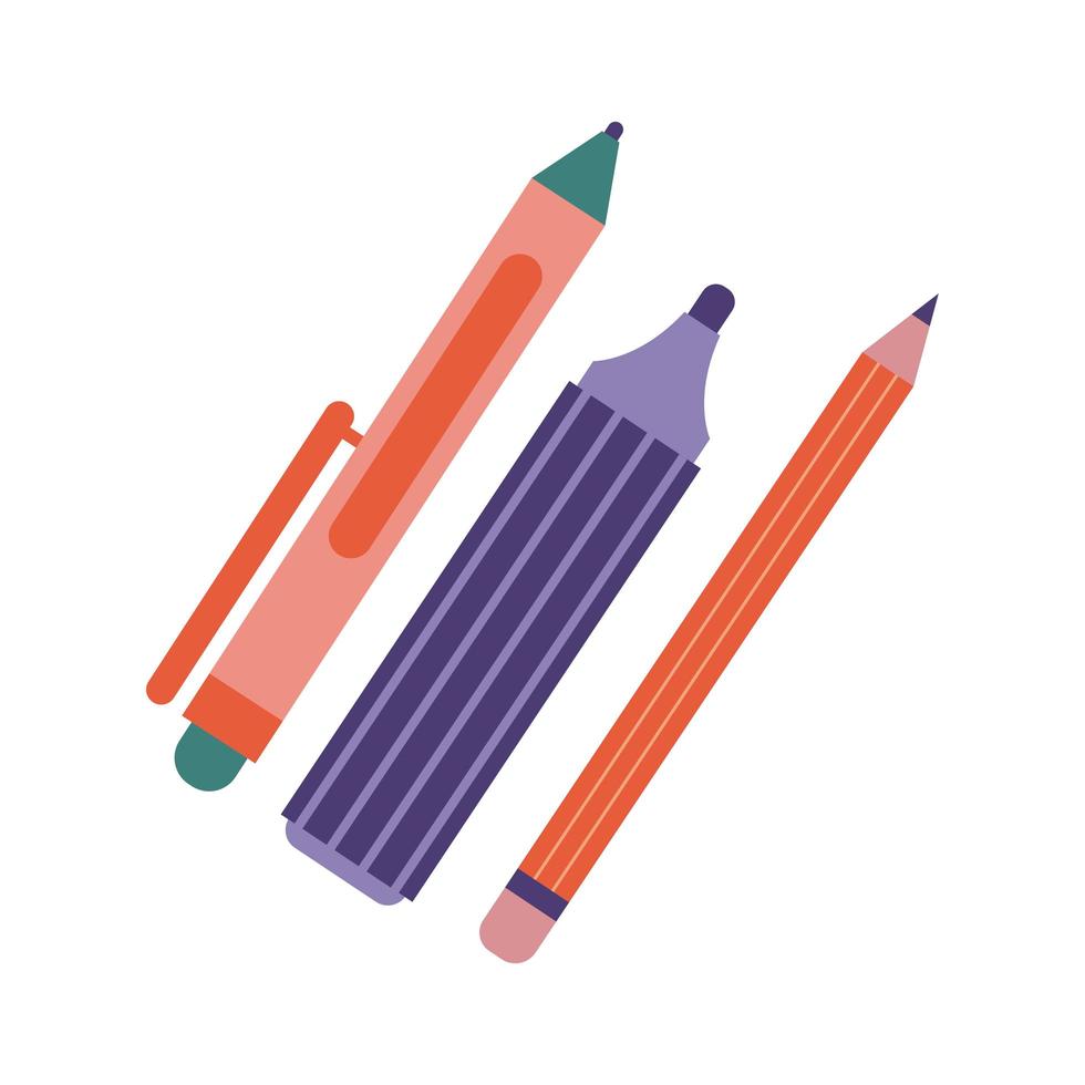 pen school met potlood en stift voorraad plat vector