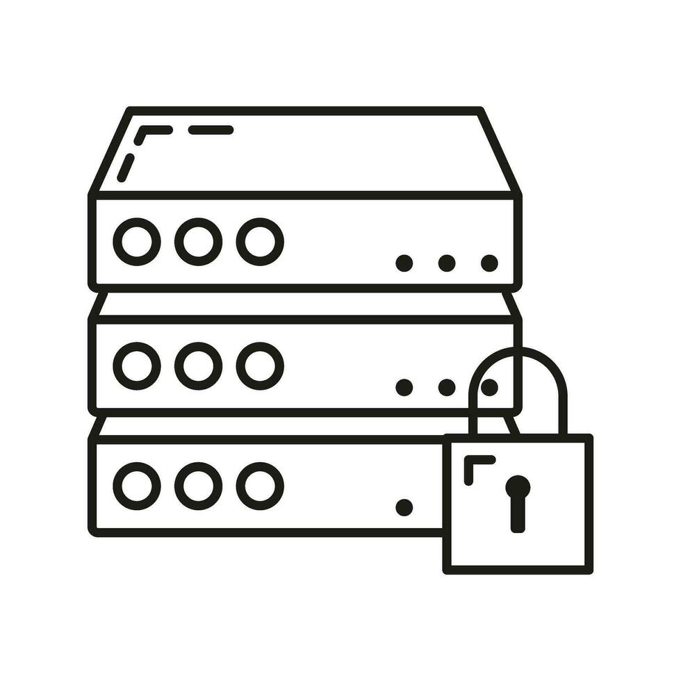 afgelegen computer server gegevens uitwisseling wolk icoon beschermen databank opslag, technologie informatie schets vlak vector illustratie, geïsoleerd Aan wit.
