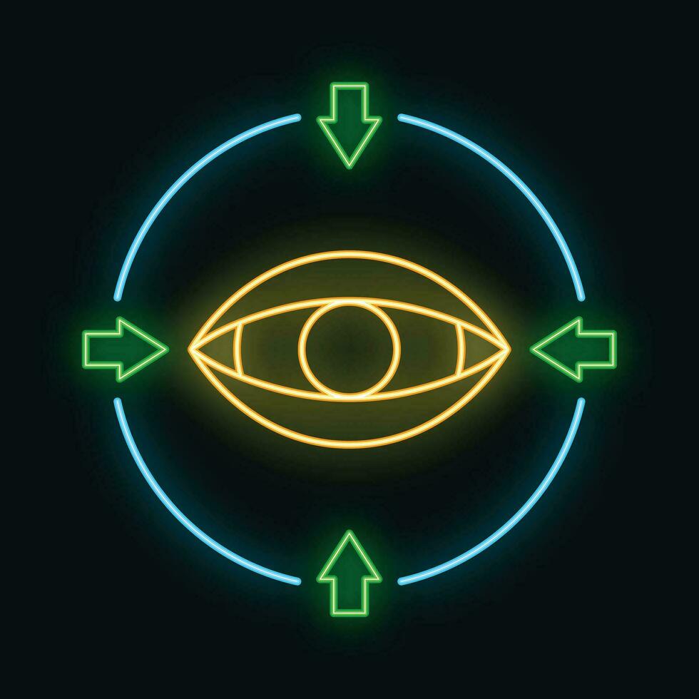 concept oog online computer technologie icoon neon gloed stijl, afgelegen gegevens opslagruimte informatie schets vlak vector illustratie, geïsoleerd Aan wit.