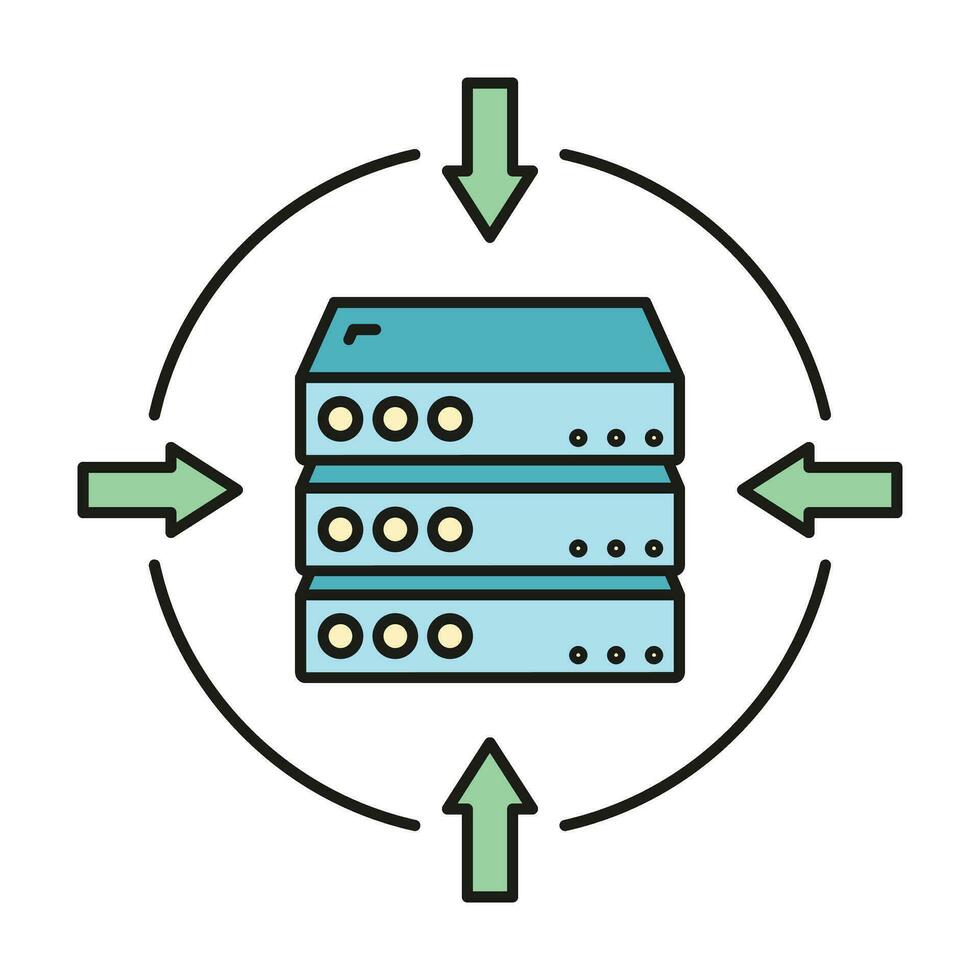 afgelegen computer server gegevens uitwisseling wolk icoon beschermen databank opslag, technologie informatie schets vlak vector illustratie, geïsoleerd Aan wit.