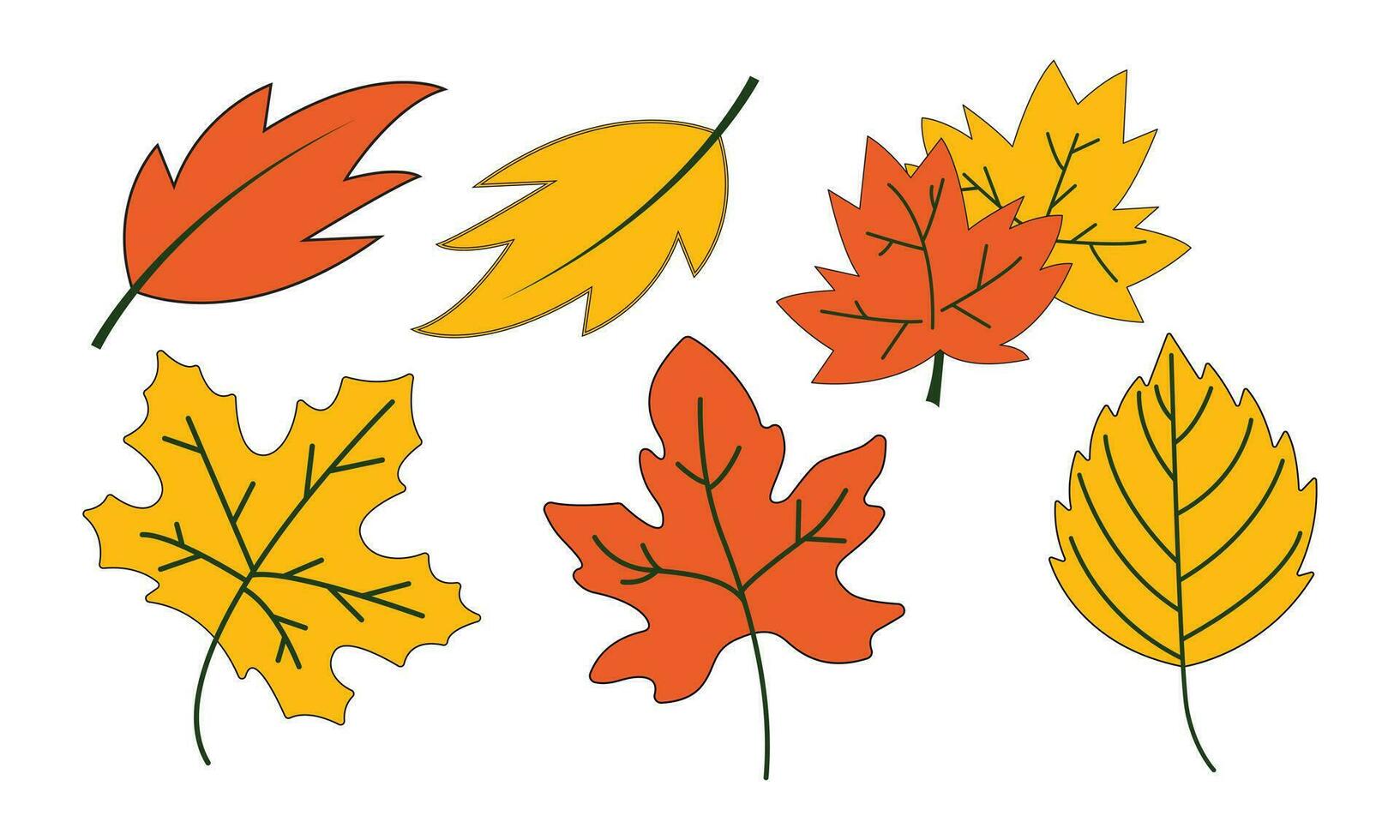 herfstbladeren set, geïsoleerd op een witte achtergrond. eenvoudige cartoon vlakke stijl. geïsoleerde vectorillustratie. ontwerp voor stickers, logo, web en mobiele app. vector