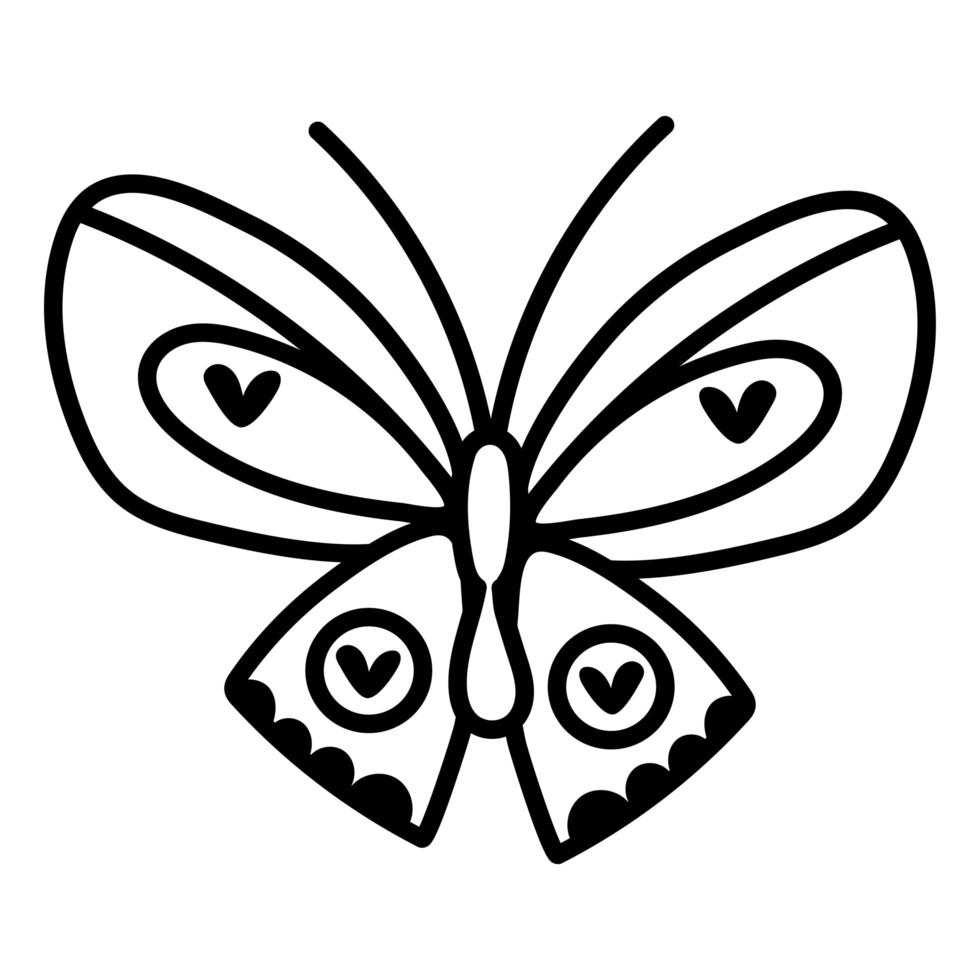mooi vlinderinsect met hartenlijnstijl vector