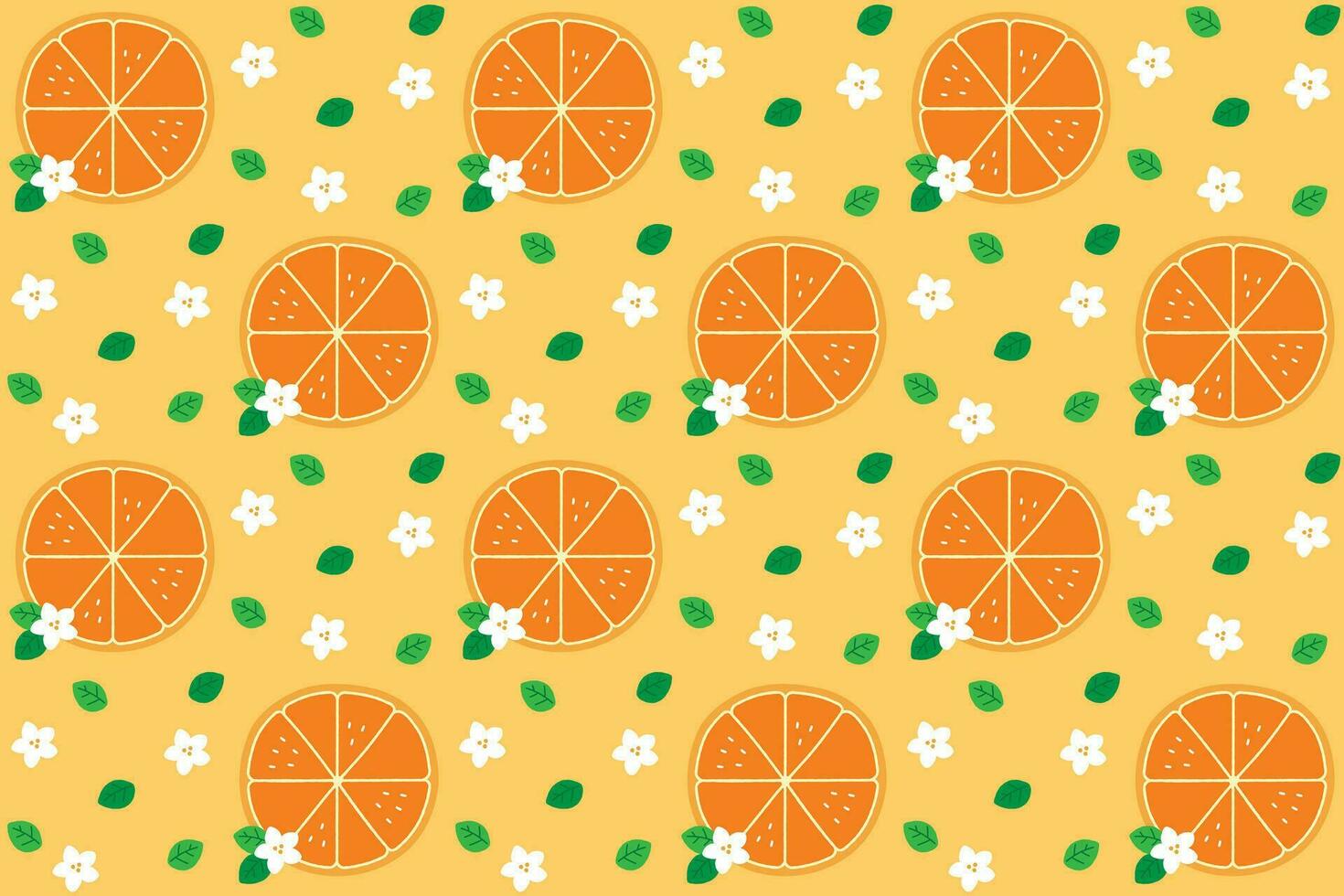 schattig sinaasappels plakjes en oranje bloesem. vector naadloos textuur. patroon achtergrond