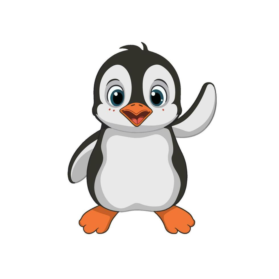 vectorillustratie van schattige baby pinguïn cartoon zwaaien geïsoleerd op een witte achtergrond vector