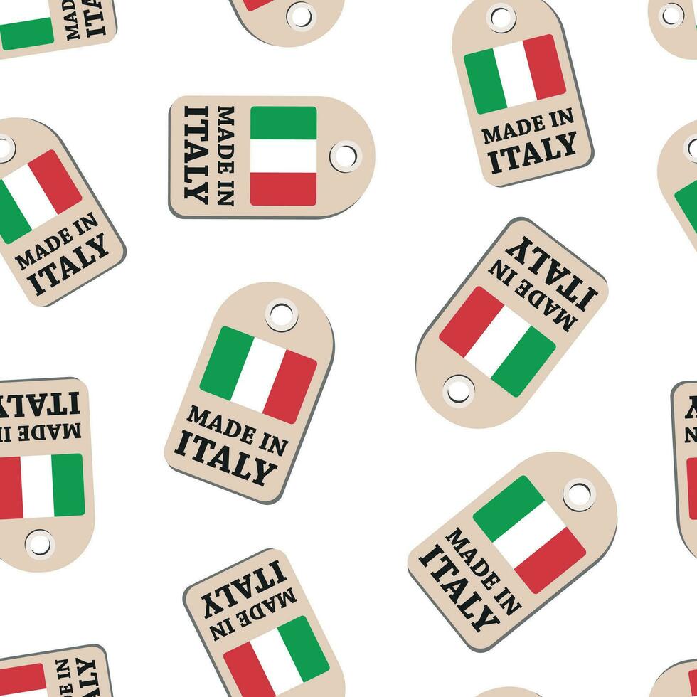 hangen label gemaakt in Italië met vlag naadloos patroon achtergrond. bedrijf vlak vector illustratie. vervaardigd in Italië symbool patroon.