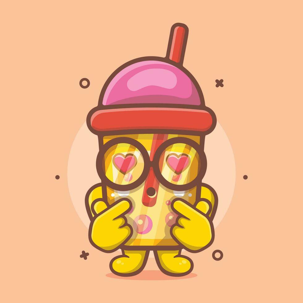 kawaii bubbel thee drinken karakter mascotte met liefde teken hand- geïsoleerd tekenfilm in vlak stijl ontwerp vector