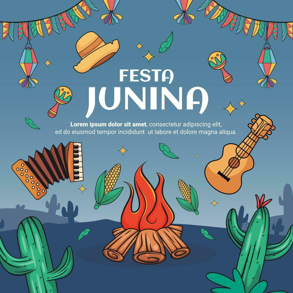 instagram post met Junina festival thema vector
