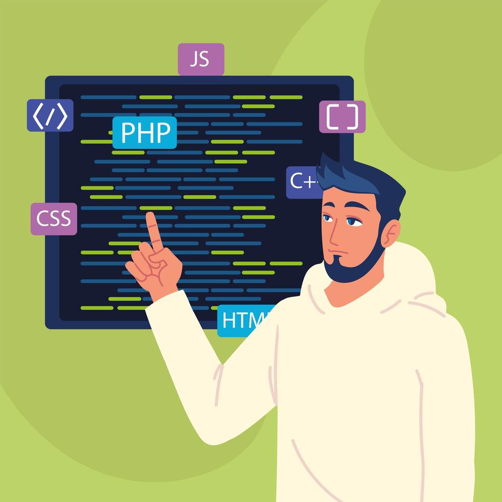 programmeur met html-codes vector