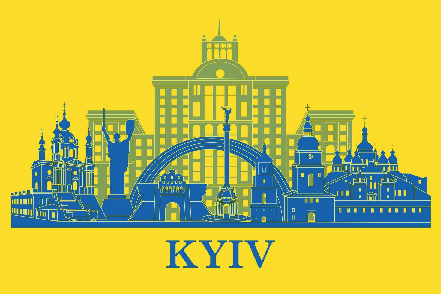 kyiv stad horizon, Oekraïne. de meest beroemd gebouwen in kiev, Oekraïne vector