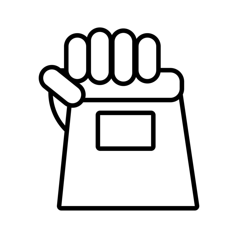 hand met boodschappentas lijn stijlicoon vector