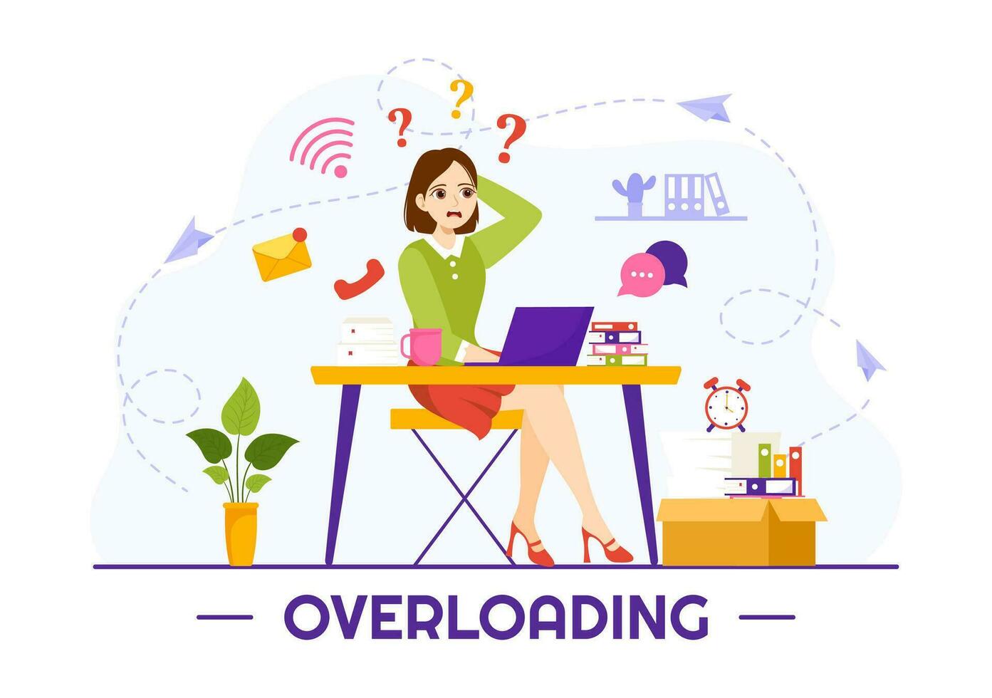 overbelasting vector illustratie met bezig werk en multitasking werknemer naar af hebben veel documenten of digitaal informatie in hand- getrokken Sjablonen